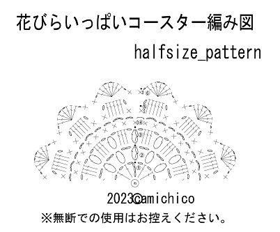 コースターの1段目から6段目までの半分の編み図の画像