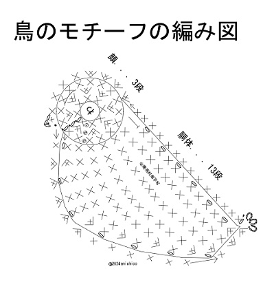 鳥のモチーフの編み図の画像